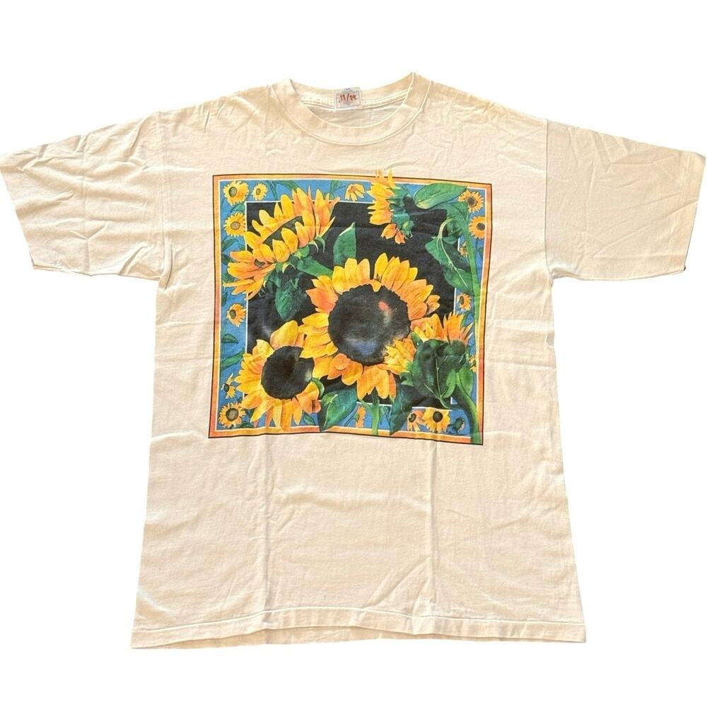 Vintage 90s Sunflowers Art Nature Floral Single Stitch Shirt Adult Large